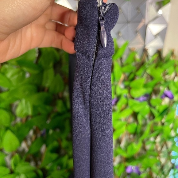 SHEIN Modely Pearls Beaded Split Hem Navy Flare Leg Pants Women’s Large 8/10 - Picture 6 of 14